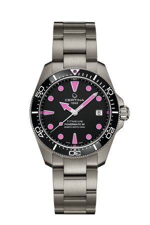 Ceas Certina DS Action Diver Titan C048.807.44.051.01 cadran negru cu roz - vedere frontala