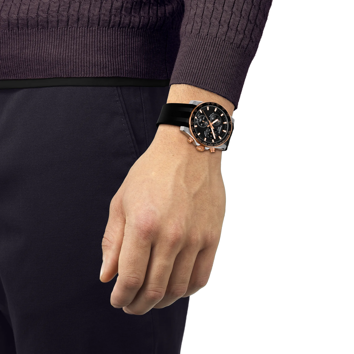 Tissot Supersport Chrono 42mm PVD auriu roz pe incheietura
