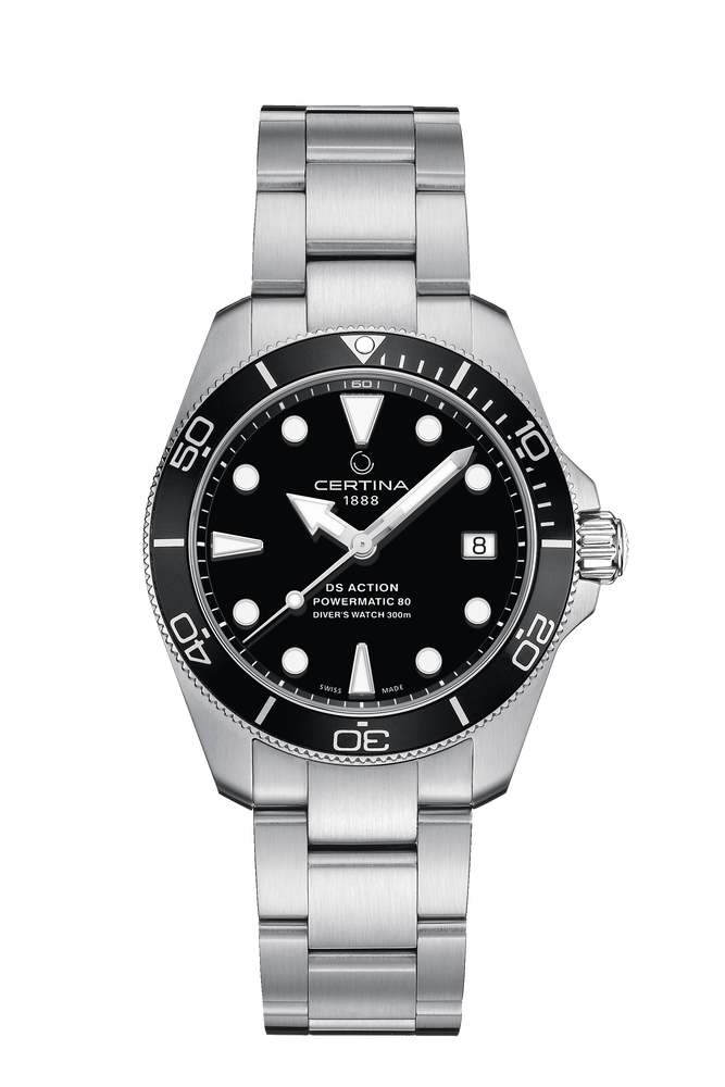 Ceas Certina DS Action Diver 38mm Powermatic 80 C032.807.11.051.00 cadran negru - vedere frontala