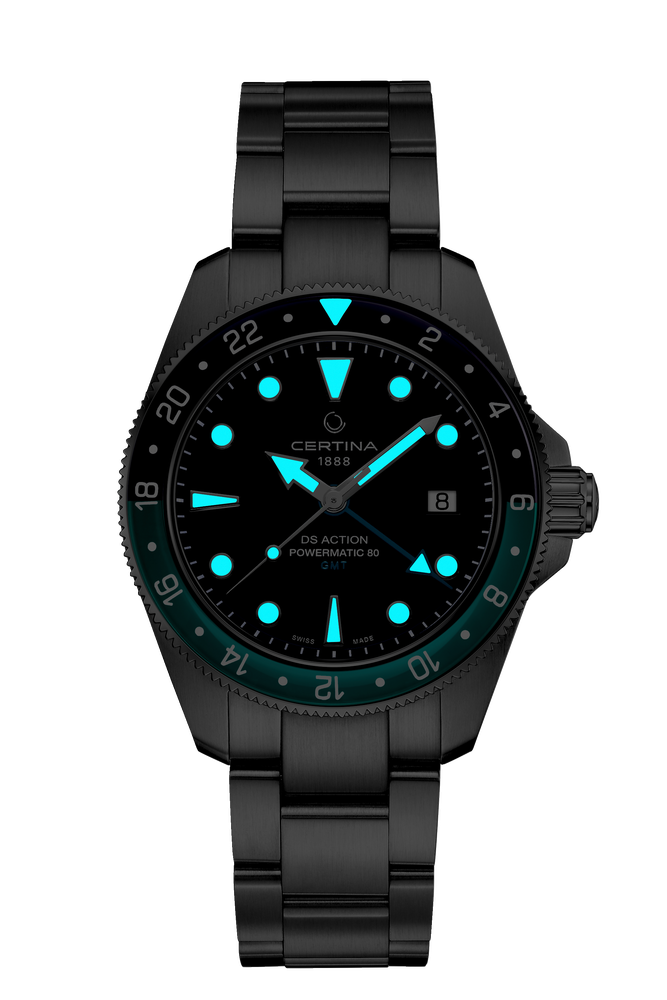 Ceas Certina DS Action GMT 41mm C032.929.11.041.01 - index luminescent in intuneric