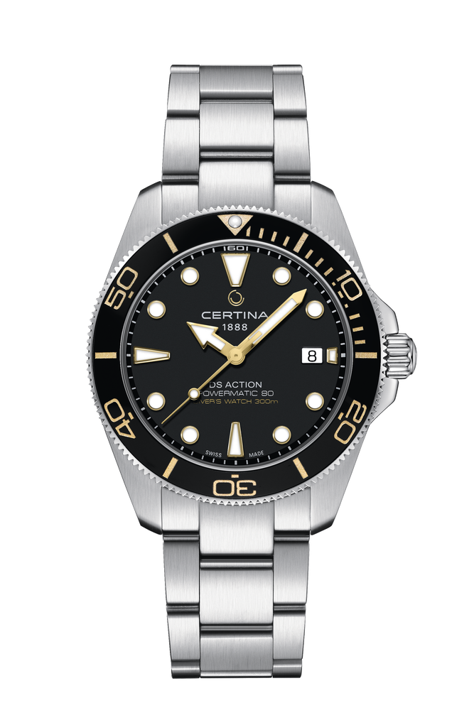 Ceas Certina DS Action Diver 40.5mm Powermatic 80 C048.407.11.051.01 cadran negru - vedere frontala
