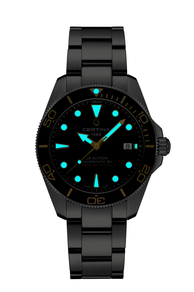 Ceas Certina DS Action Diver 40.5mm Powermatic 80 C048.407.11.051.01 - index luminescent in intuneric