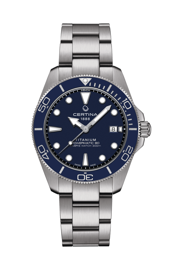 Ceas Certina DS Action Diver 40.5mm Powermatic 80 C048.407.44.041.00 cadran negru - vedere frontala