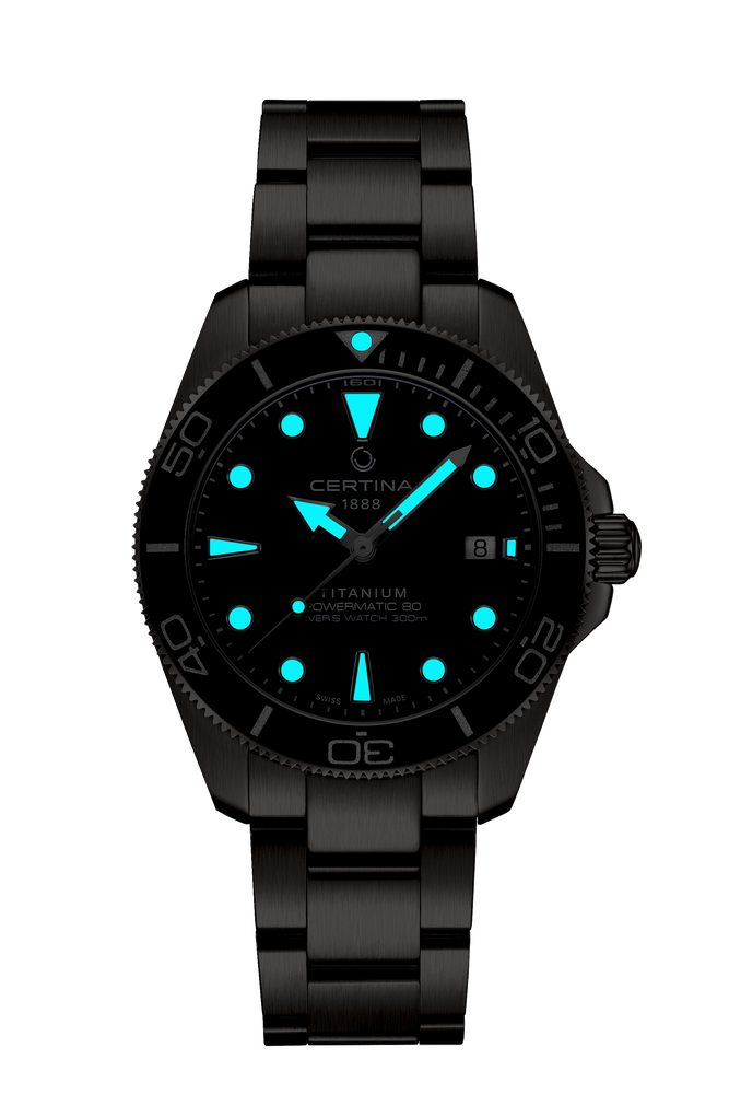 Ceas Certina DS Action Diver 40.5mm Powermatic 80 C048.407.44.041.00 - index luminescent in intuneric