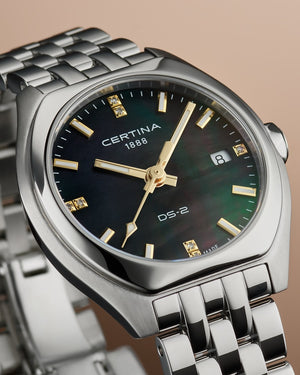 Ceas Certina DS-2 Lady 27.8mm C049.210.11.126.01 - detaliu cadran sidef cu diamante
