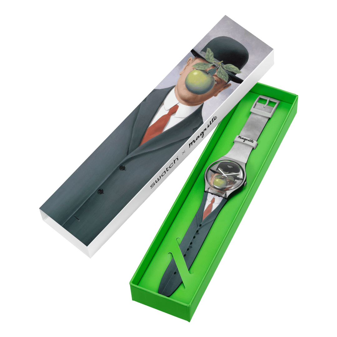 Ceas Swatch Le Fils de l'Homme by Rene Magritte SUOZ350 - detaliu