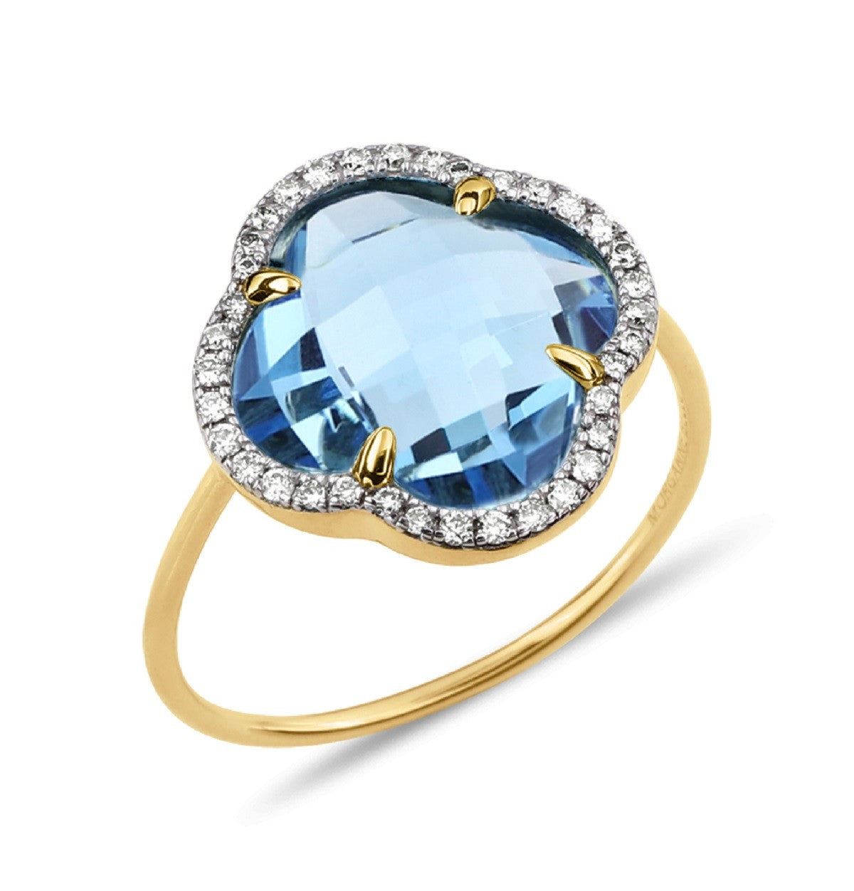 INEL VICTORIA DIN AUR GALBEN CU TOPAZ ALBASTRU (albastru elvețian) SI DIAMANTE