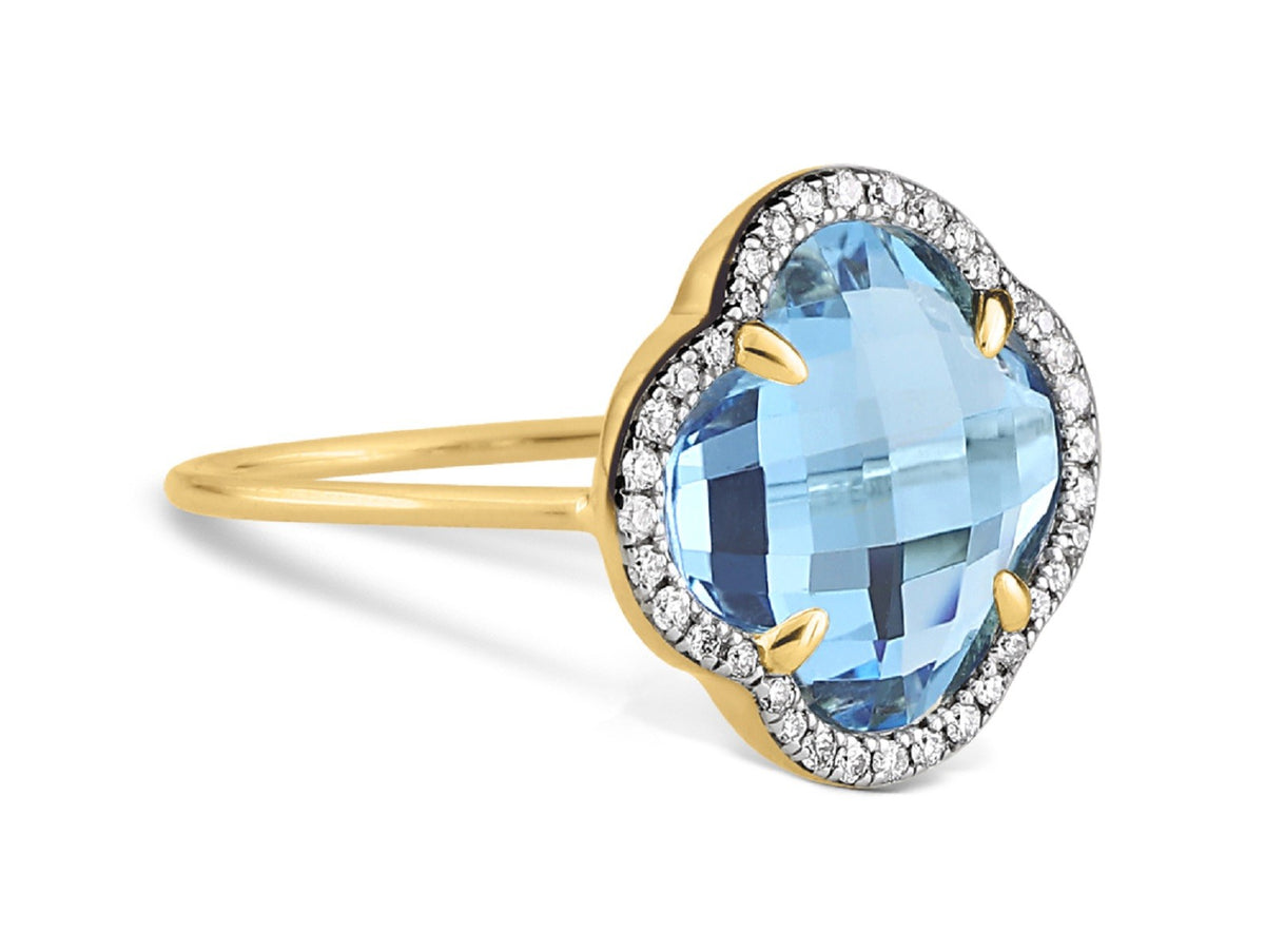 INEL VICTORIA DIN AUR GALBEN CU TOPAZ ALBASTRU (albastru elvețian) SI DIAMANTE