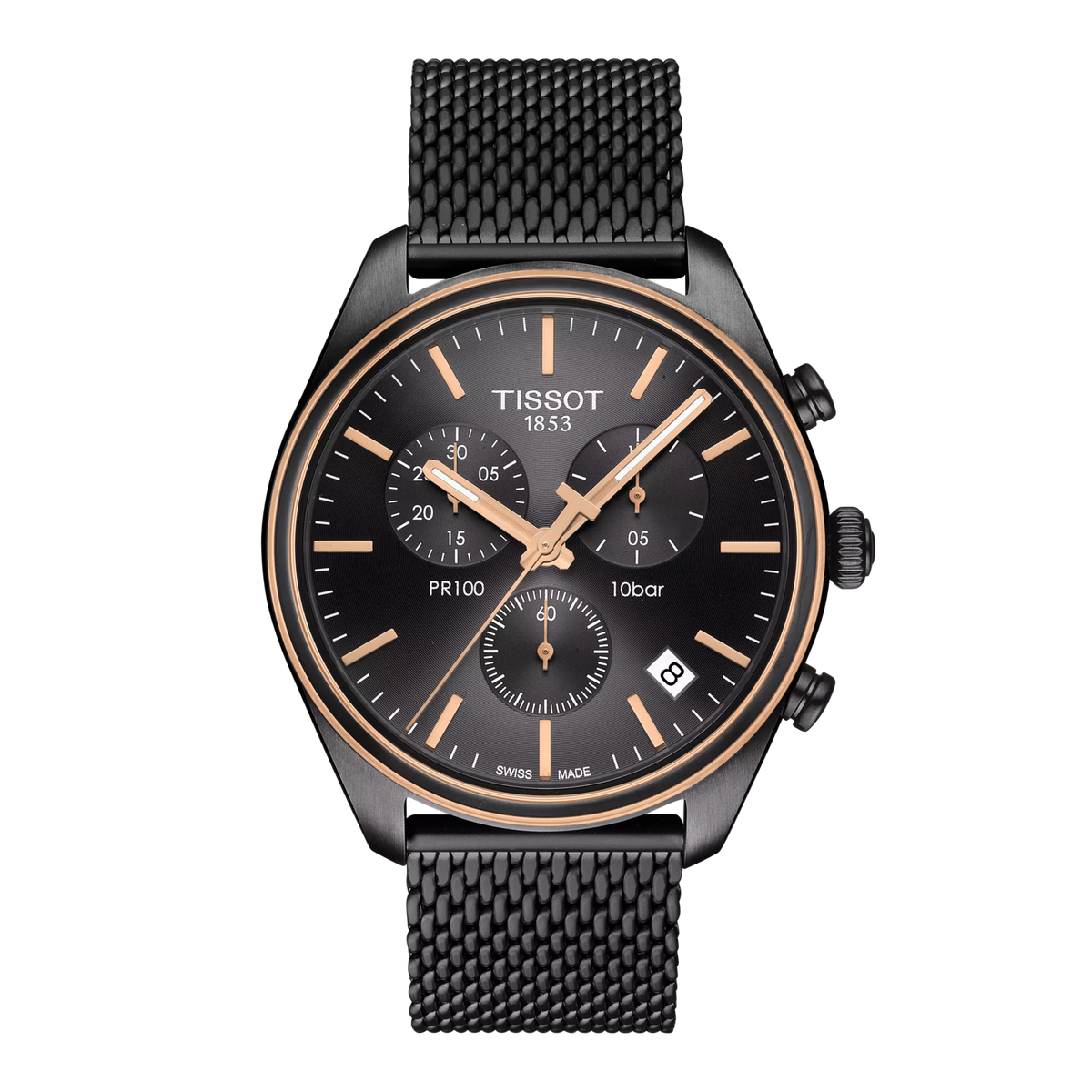 Ceas Tissot PR 100 Chronograph T101.417.23.061.00 - vedere frontala pe fundal alb