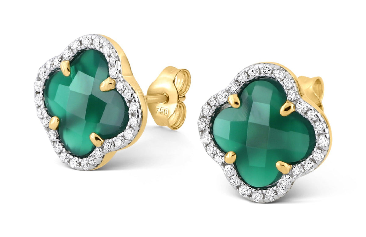 CERCEI DIN AUR GALBEN CU AGAT VERDE SI DIAMANTE